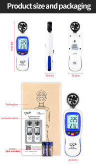 Анемометр, Bluetooth 0,3-30м / с, -10-45 ° C WINTACT WT82B