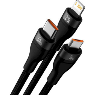 Кабель Baseus Flash Series Ⅱ One-for-three Fast Charging Data Cable USB to M+L+C 66W 1.2m Black